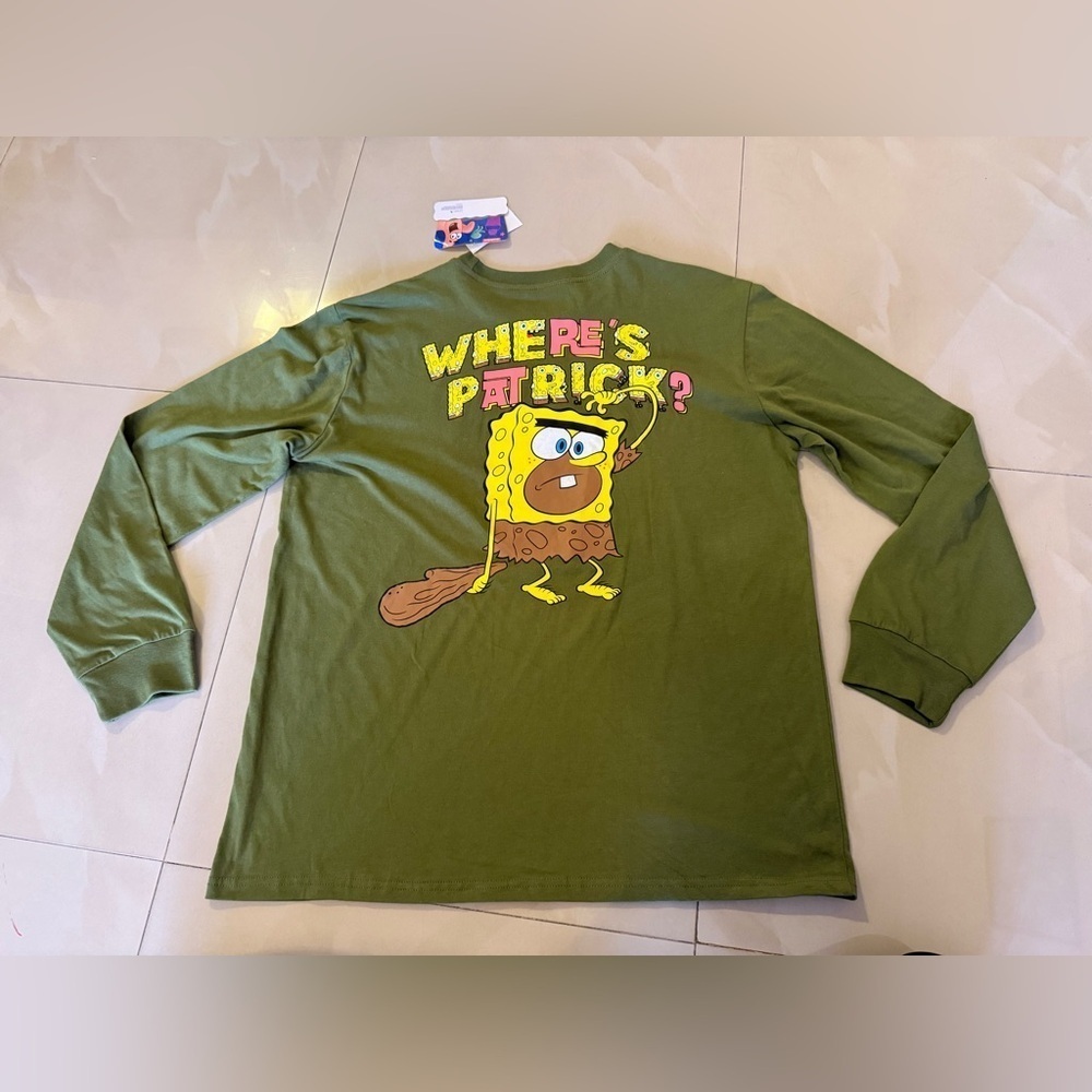 SpongeBob and Patrick caveman long sleeve shirt Nickelodeon size L green - Picture 13 of 13